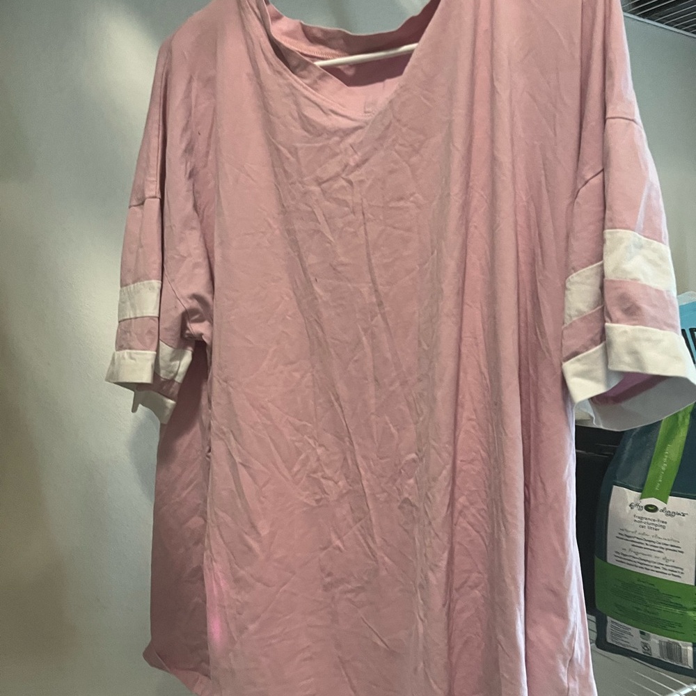 Pink and White Striped Sleeve T-Shirt